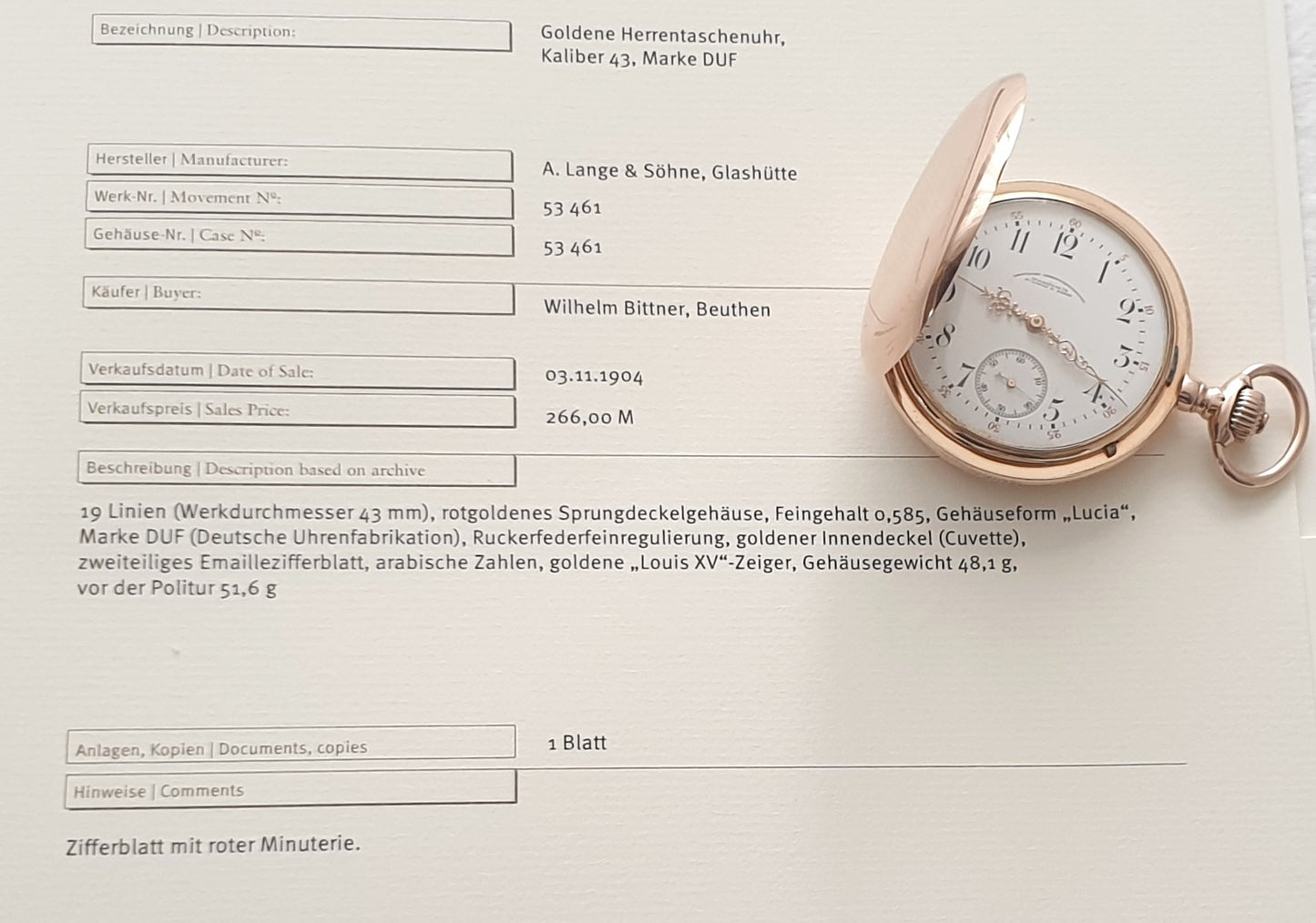 A. Lange & Söhne Glashütte 1904, Quality 1A
